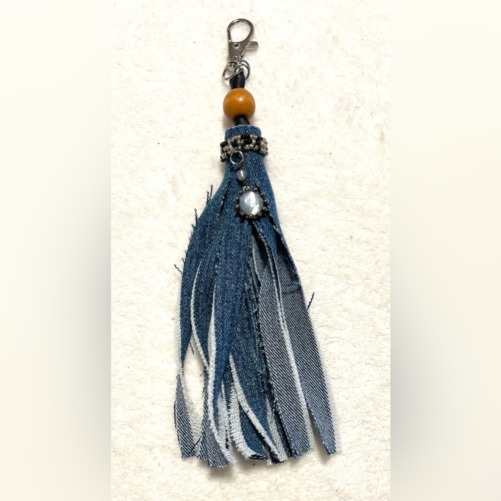 Denim tassel keychain, bag charm